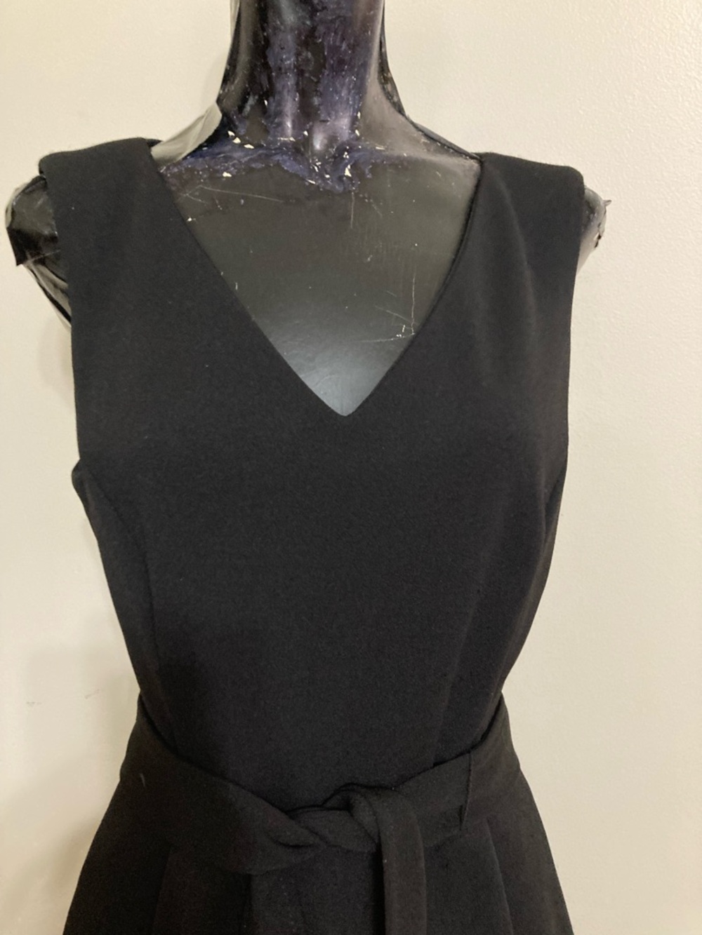 Sleeveless Black V-Neck Jumpsuit with Waist Tie. Item# SS1pcp4 - Picture 3 of 8